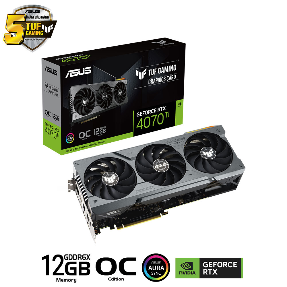 VGA ASUS TUF GAMING RTX 4070Ti 12G OC Edition (12GB GDDR6X,192 bit, HDMI +DP,1 x 16-pin) - Ảnh 1