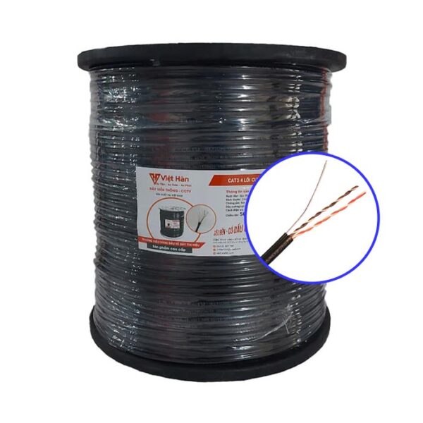 Dây cáp điện thoại 4 lõi Việt Hàn CAT3 kèm cường lực 26AWG