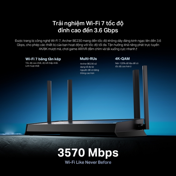 Archer BE230 - Router Wi-Fi 7 Băng Tần Kép BE3600
