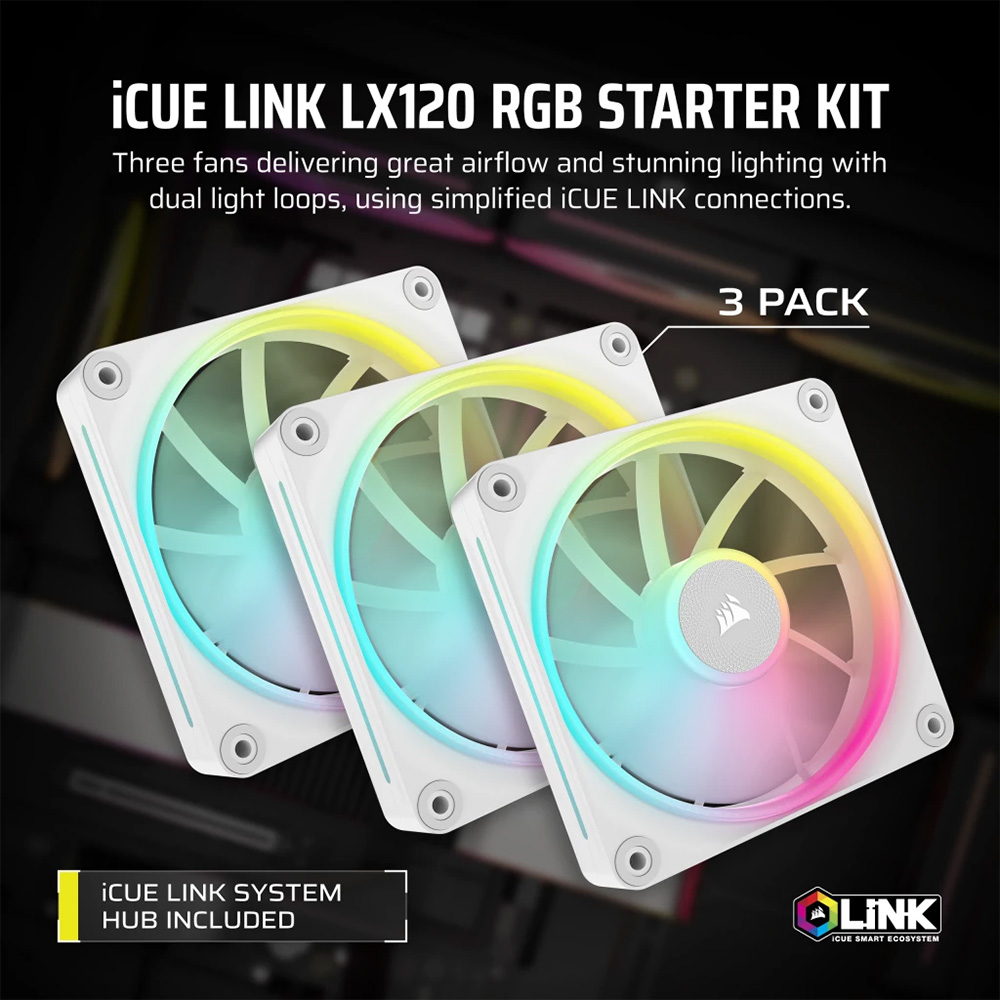 Bộ 3 quạt máy tính Corsair iCUE LINK LX120 RGB White - NEW - Ảnh 2