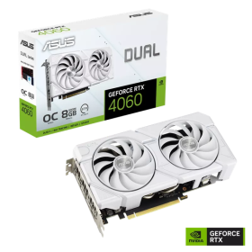 Card màn hình ASUS Dual GeForce RTX 4060 EVO White OC Edition 8GB GDDR6 (DUAL-RTX4060-O8G-EVO-WHITE)
